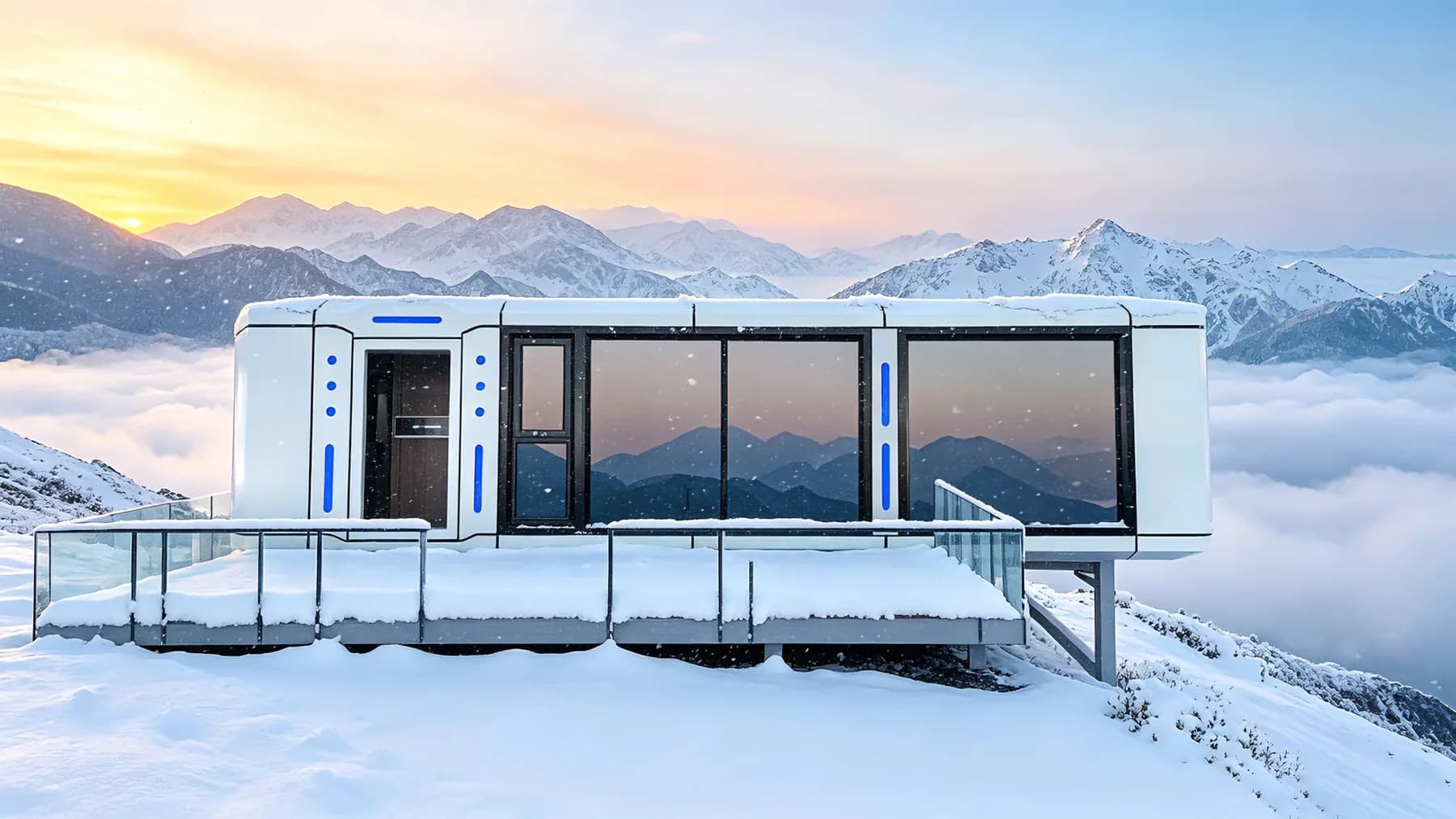 小筑科技 日出云海舱 — 雪山云端装配式太空舱民宿,全景观景露台直面日出云海,适合度假住宿与摄影打卡。